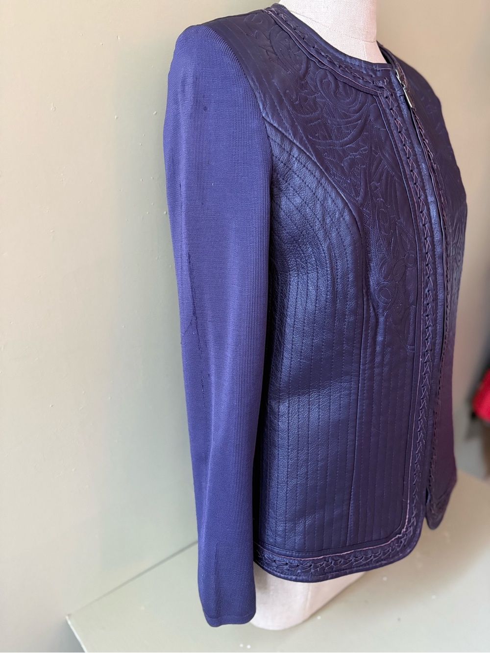 Peter Nygard Purple  Leather and knit Jacket Sz M - Picture 3 of 8